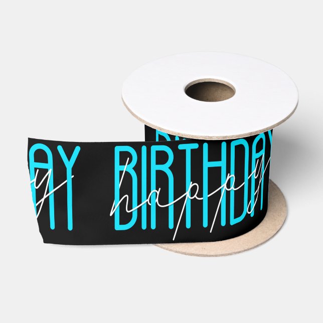 Ruban En Satin Joyeux Anniversaire Sur Noir (Bobine)