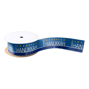 Ruban En Satin Joyeux Hanoukka menorah Ribbon