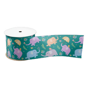 Ruban En Satin Joyeux Jardin des éléphants avec Parapluies Fleurs