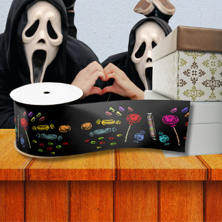 Ruban En Satin Joyeux Lollipops d'Halloween et Motif de bonbons, 