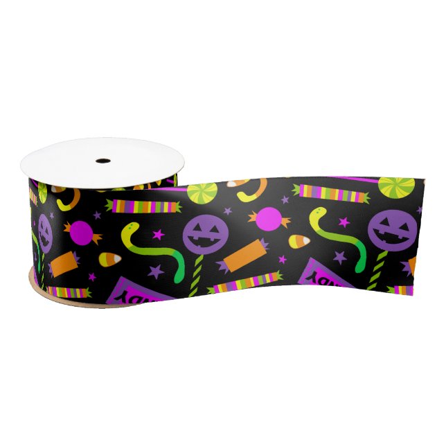 Ruban En Satin Joyeux Motif de bonbons Halloween (Bobine)