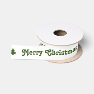 Ruban En Satin Joyeux Noël blanc et vert Arbres de Noël