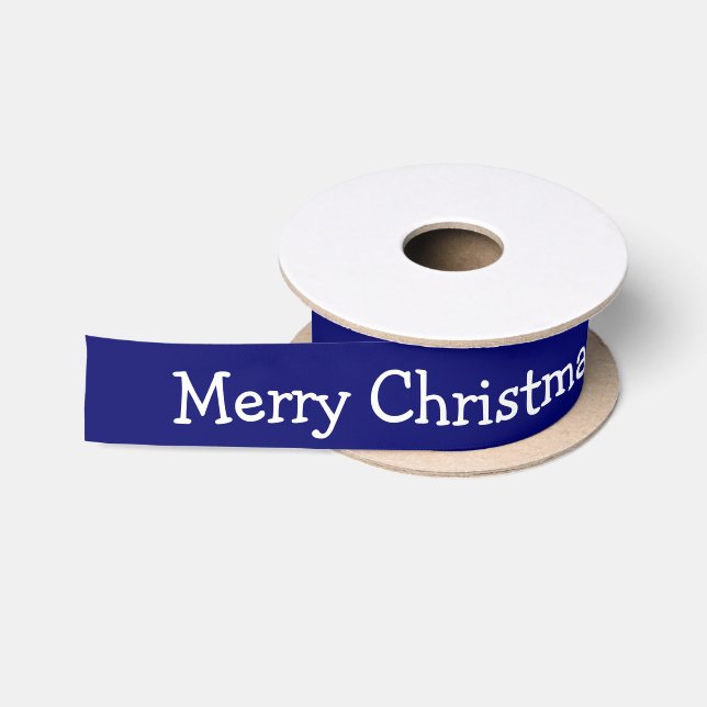 Ruban En Satin Joyeux Noël bleu marine personnalisé (Bobine)