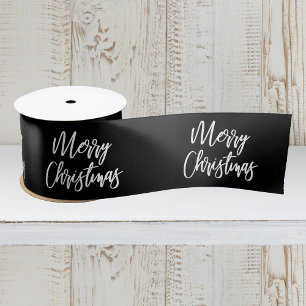 Ruban En Satin Joyeux Noël Calligraphie Blanc Noir Fêtes