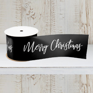 Ruban En Satin Joyeux Noël Calligraphie Blanc sur Fond Noir de Fê