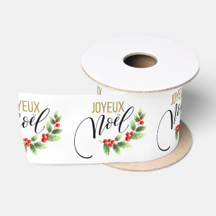 Ruban En Satin Joyeux Noël Chic Holly Floral   Noël