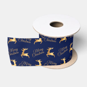 Ruban En Satin Joyeux Noël en lettres artistiques bleu marine et