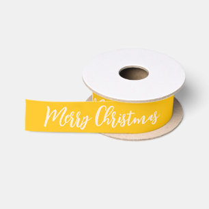Ruban En Satin Joyeux Noël jaune et blanc traditionnel
