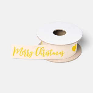 Ruban En Satin Joyeux Noël jaune et blanc traditionnel