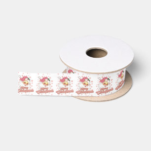 Ruban En Satin Joyeux Noël Retro Typographie Père Noël Pink Casqu