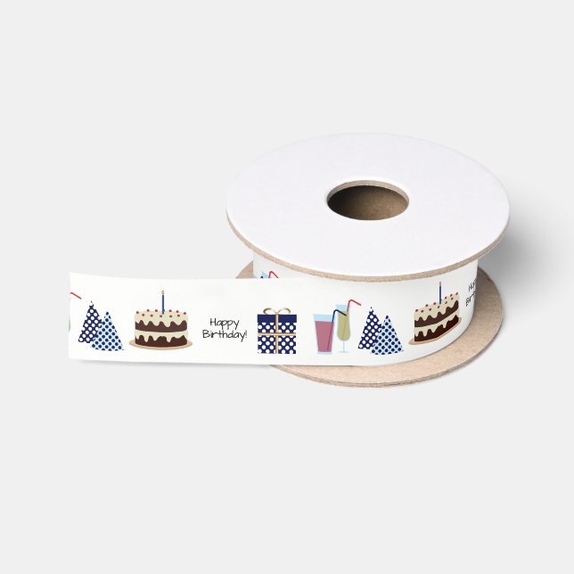 Ruban En Satin Joyeux ruban d'anniversaire - en bleu marine, 1,5' (Bobine)