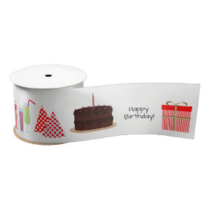 Ruban En Satin Joyeux ruban d'anniversaire - en rouge, 3''