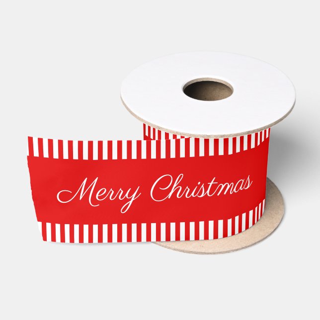 Ruban En Satin Joyeux Sucre de canne de Noël Rouge Blanc rayures  (Bobine)