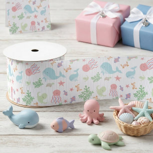 Ruban En Satin Kawaii Baby Shower Sous l'Océan Pastel Neutre 