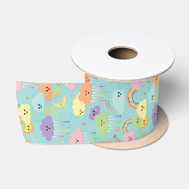 Ruban En Satin Kawaii Cute Cloud Sun Moon Motif neutre (Bobine)