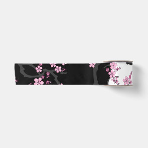 Ruban En Satin Kimono japonais Sakura noir et blanc