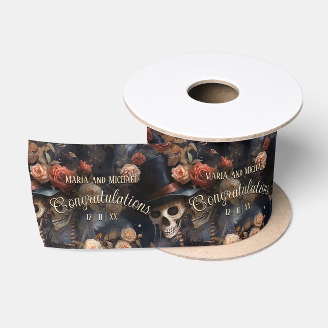 Ruban En Satin Kissing Skulls Dark Floral Romantique Macabre goth (Bobine)