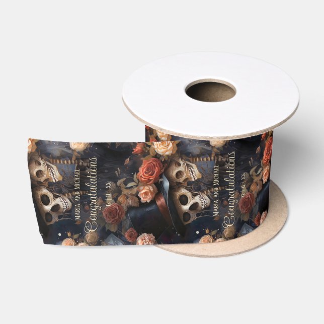 Ruban En Satin Kissing Skulls Dark Floral Romantique Macabre goth (Bobine)