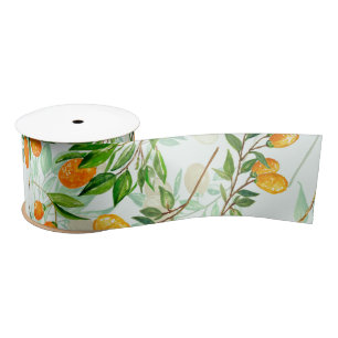 Ruban En Satin Kumquat Tropical Summer Fruit Motif sur Mint