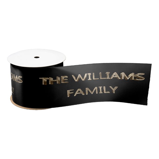 Ruban En Satin La famille Williams Elegant Faux Gold Script noir (Bobine)