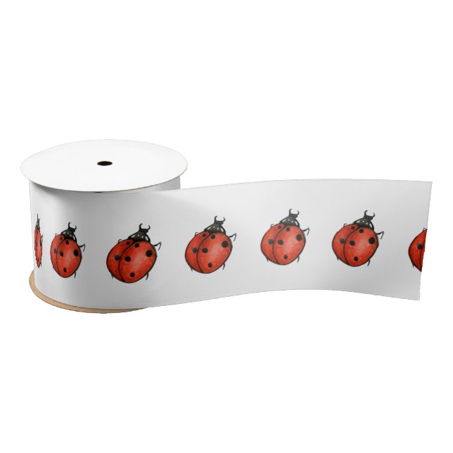 Ruban En Satin Ladybugs en blanc (Bobine)