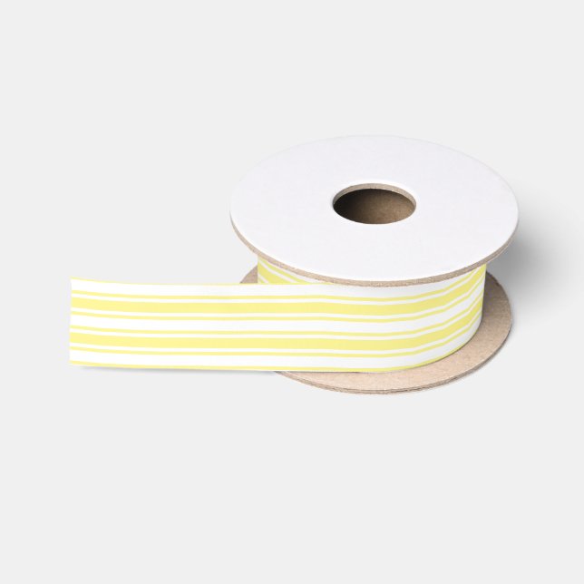 Ruban En Satin Landes de bonbons jaune et blanc citron (Bobine)