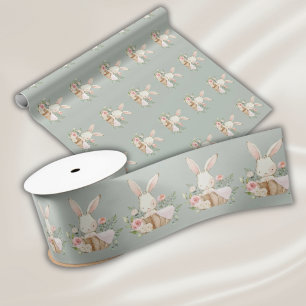 Ruban En Satin Lapin de bébé élégant vert sauge aquarelle
