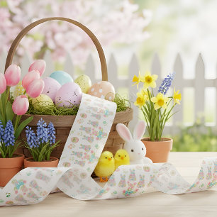 Ruban En Satin Lapin de Pâques à l'arc pastel avec fleurs printan
