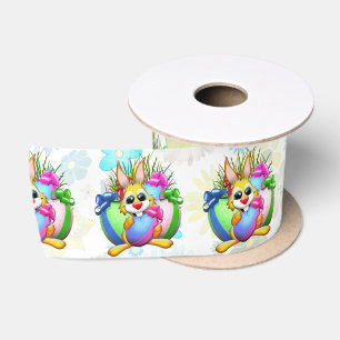 Ruban En Satin Lapin drôle mordant un œuf de Pâques