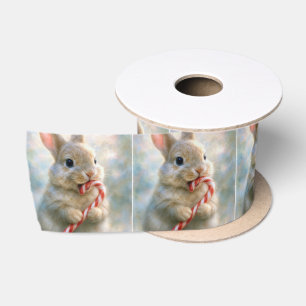 Ruban En Satin Lapin qui grignote un bâton de sucre d'orge