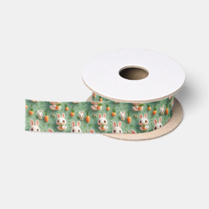 Ruban En Satin Lapins Mignons et Carottes Motif 3D Sans Couture