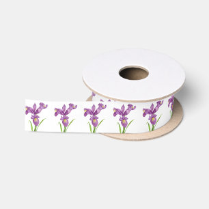 Ruban En Satin L'art botanique floral violet d'Iris
