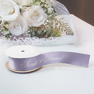 Ruban En Satin Lavande Mariage Élégant blanc calligraphie violet