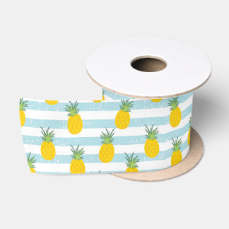 Ruban En Satin Le blanc bleu à la mode barre le motif d'ananas