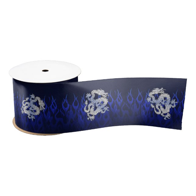 Ruban En Satin Le chrome bleu de dragon aiment des flammes de (Bobine)