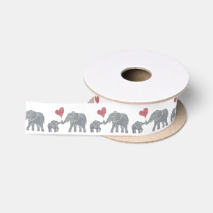 Ruban En Satin L'éléphant étreint la maman et le bébé gris avec
