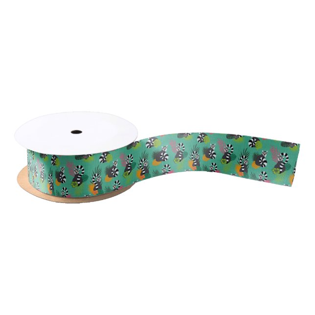 Ruban En Satin Lémurs tropicaux - Aquamarine (Bobine)