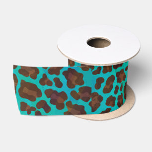 Ruban En Satin Léopard Brown et Turquoise