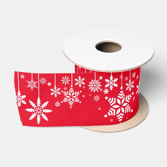 Ruban En Satin Les flocons rouges et blancs de Noël (Bobine)