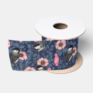 Ruban En Satin Les poulets dans le rose sauvage en rose et bleu