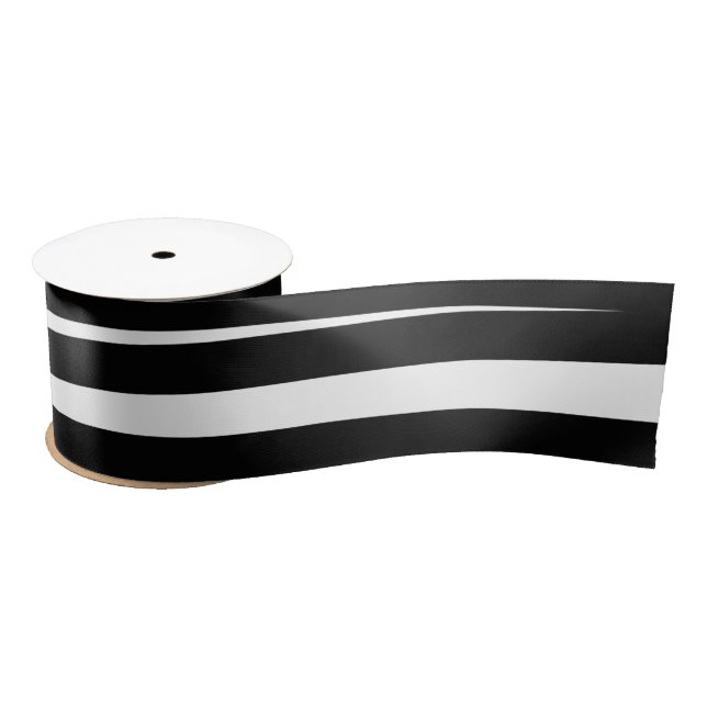 Ruban En Satin Lignes noires et blanches modernes Art Abstrait (Bobine)