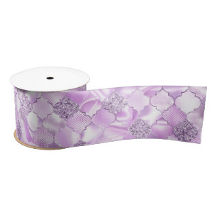 Ruban En Satin Lilac Purple Marocain Motif Quatrefoil
