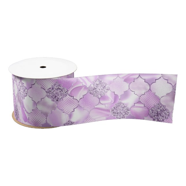 Ruban En Satin Lilac Purple Marocain Motif Quatrefoil (Bobine)