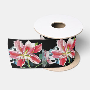 Ruban En Satin Lily Aquarelle Rouge Oriental floral Satin Ruban