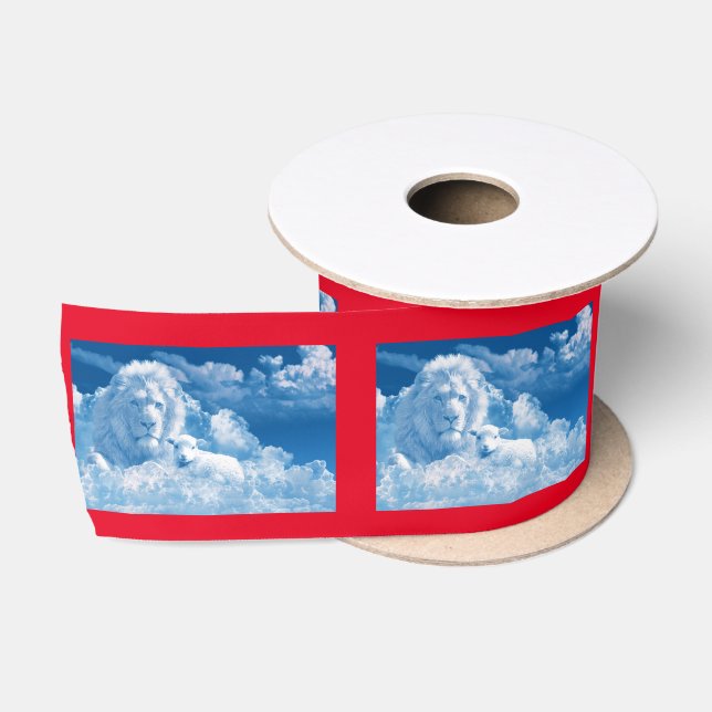 Ruban En Satin Lion et agneau dans les nuages (Bobine)