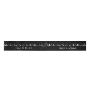 Ruban En Satin Logo de mariage faux or plume couples date faveur