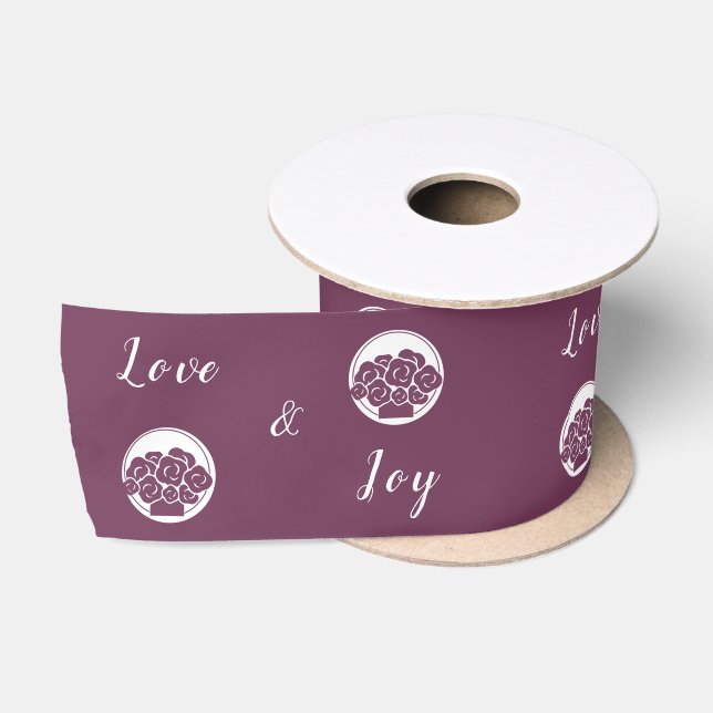 Ruban En Satin Logo fleuriste professionnel 'Amour et Joie' viole (Bobine)