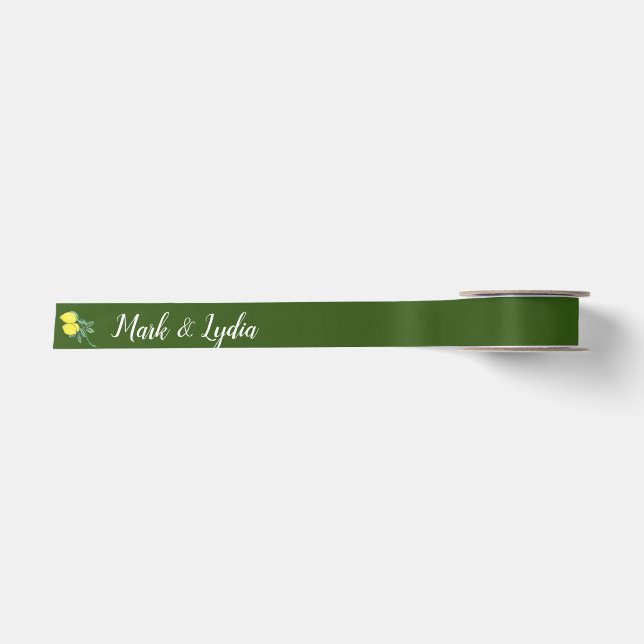 Ruban En Satin Logo mariage Couples à tasse de citron rose Aquare (Devant)