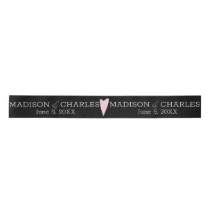 Ruban En Satin Logo mariage Couples Coeur Rose Date Favoriser