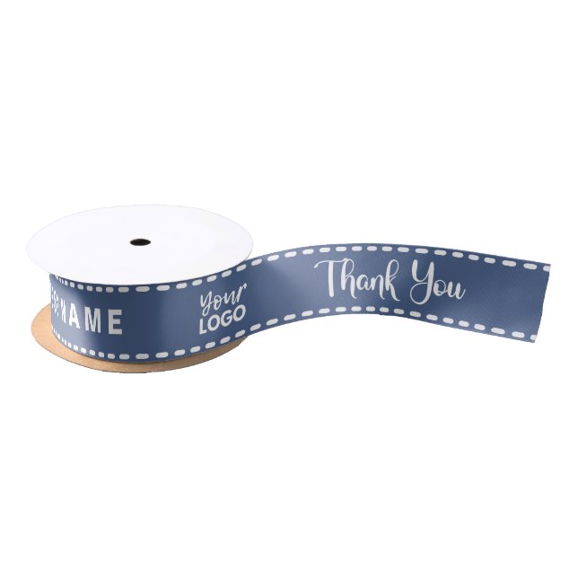 Ruban En Satin Logo Pastel Bleu Personnalisé Nom d'entreprise Mer (Bobine)